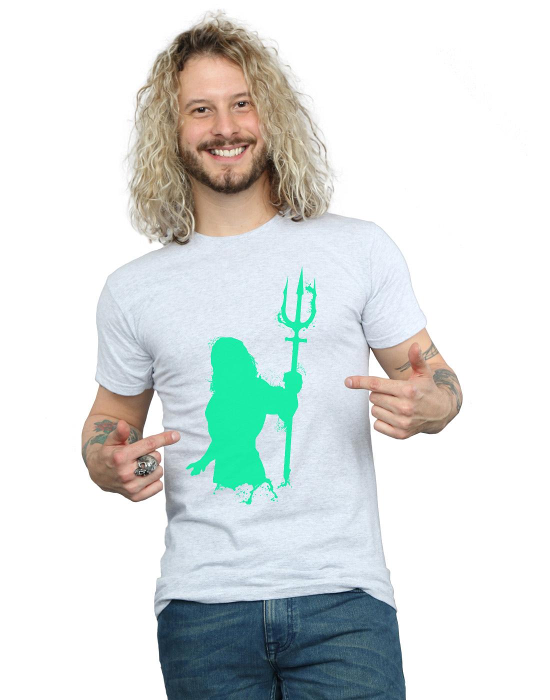 Sports Grey - Back - DC Comics Mens Aquaman Aqua Silhouette T-Shirt
