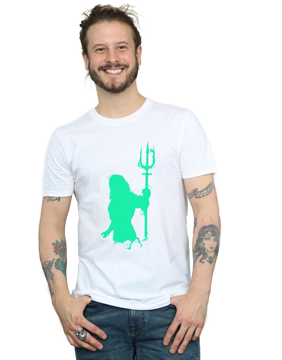 White - Back - DC Comics Mens Aquaman Aqua Silhouette T-Shirt
