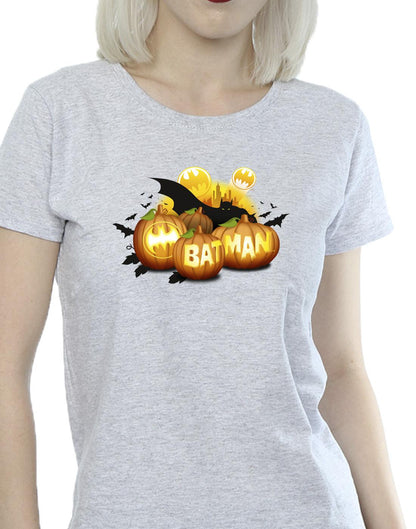 Sports Grey - Side - DC Comics Womens-Ladies Batman Pumpkins Cotton T-Shirt