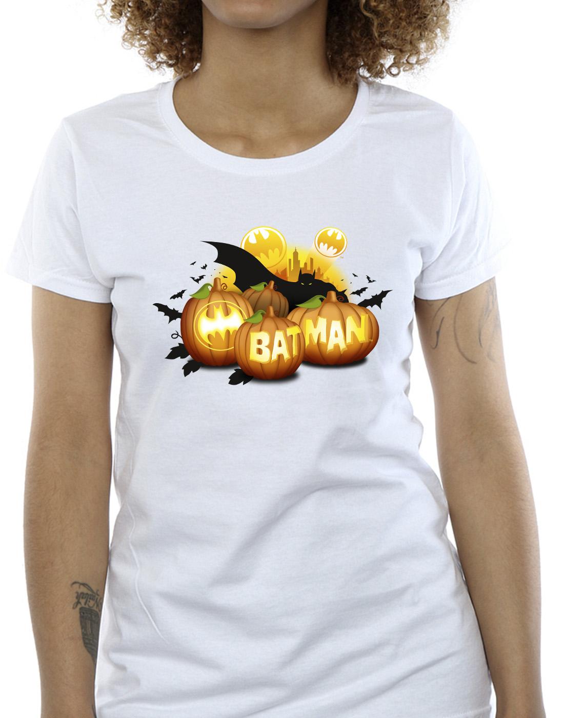 White - Side - DC Comics Womens-Ladies Batman Pumpkins Cotton T-Shirt