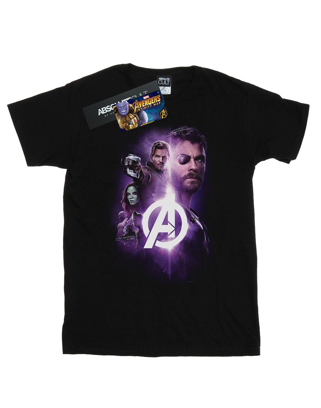 Black - Front - Marvel Womens-Ladies Avengers Infinity War Thor Guardians Team Up Cotton Boyfriend T-Shirt