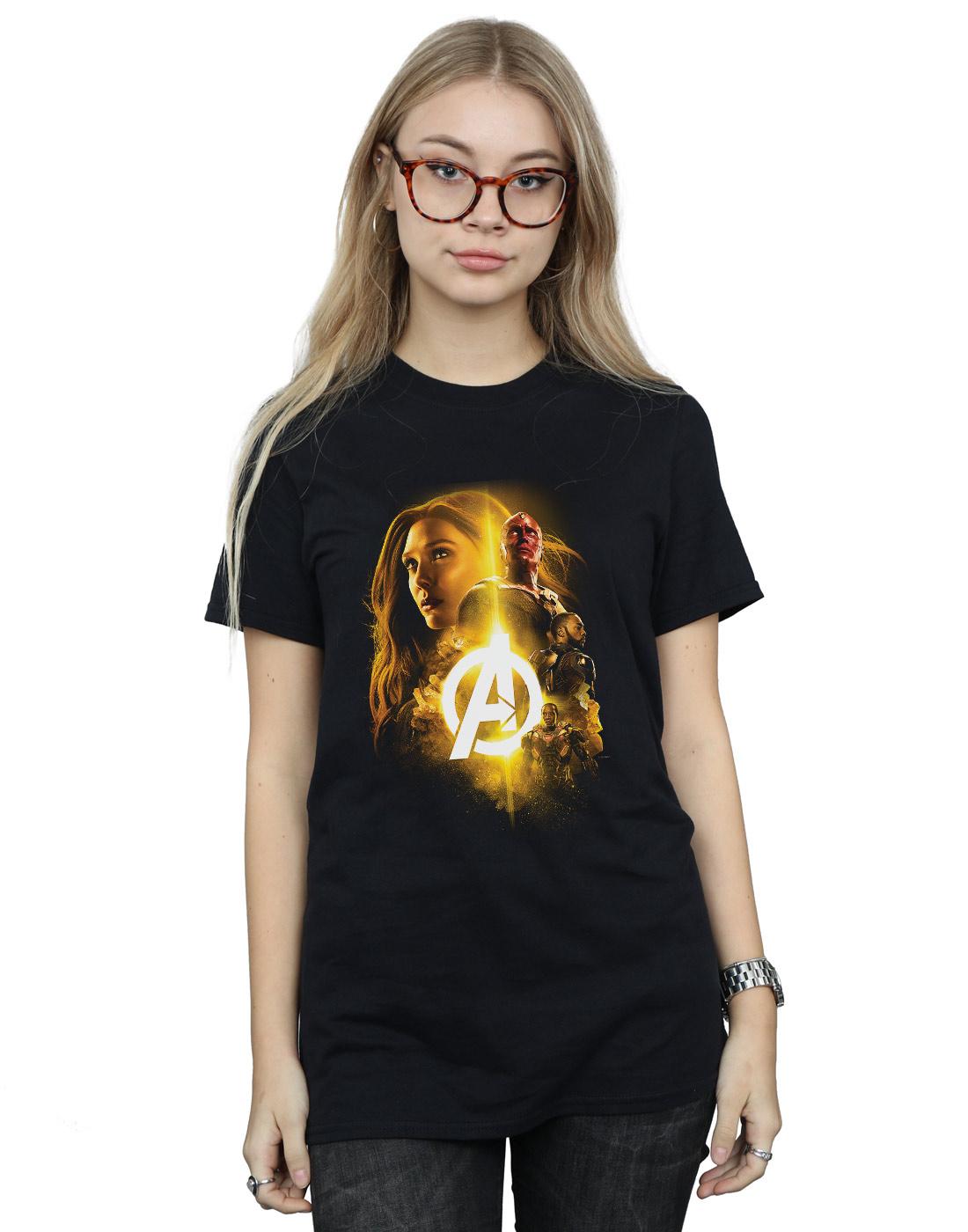 Black - Back - Marvel Womens-Ladies Avengers Infinity War Vision Witch Team Up Cotton Boyfriend T-Shirt