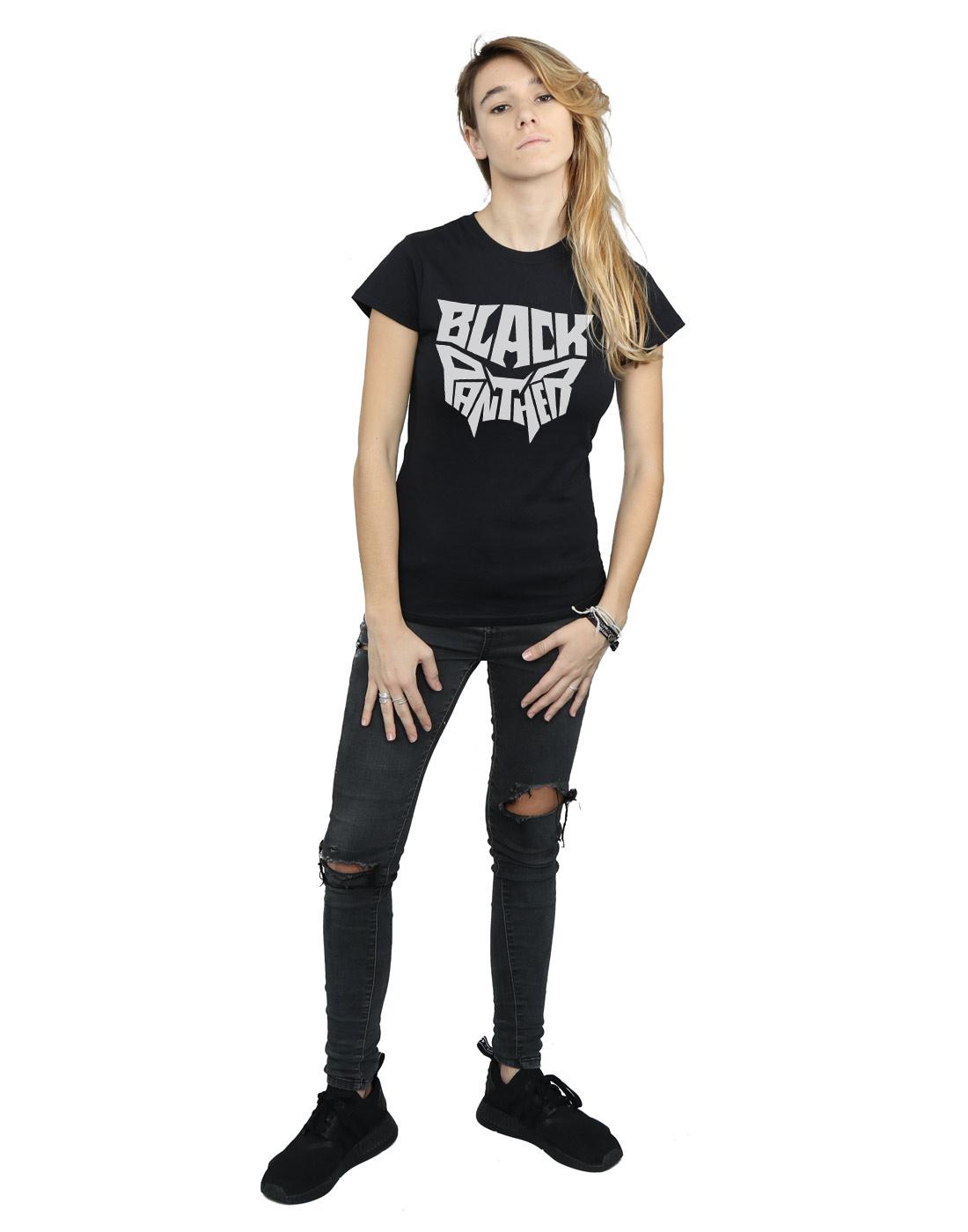 Black - Lifestyle - Marvel Womens-Ladies Black Panther Worded Emblem Cotton T-Shirt