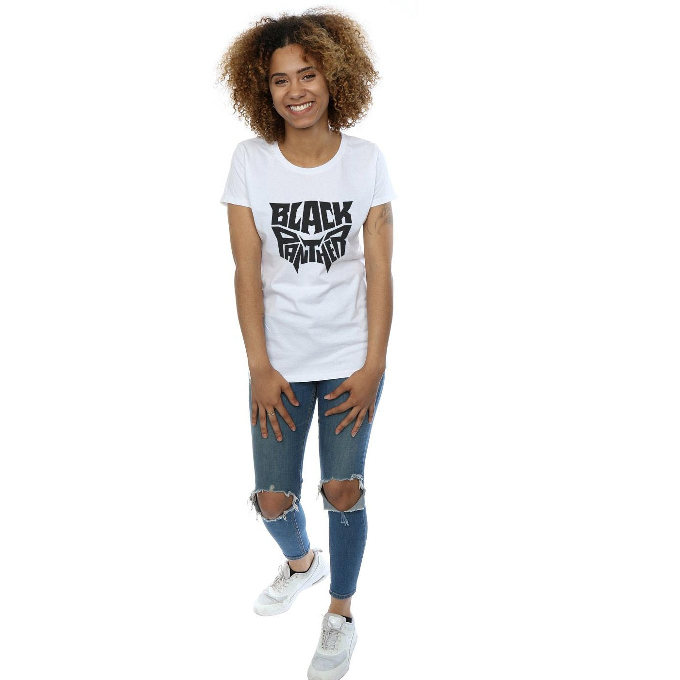 White - Lifestyle - Marvel Womens-Ladies Black Panther Worded Emblem Cotton T-Shirt