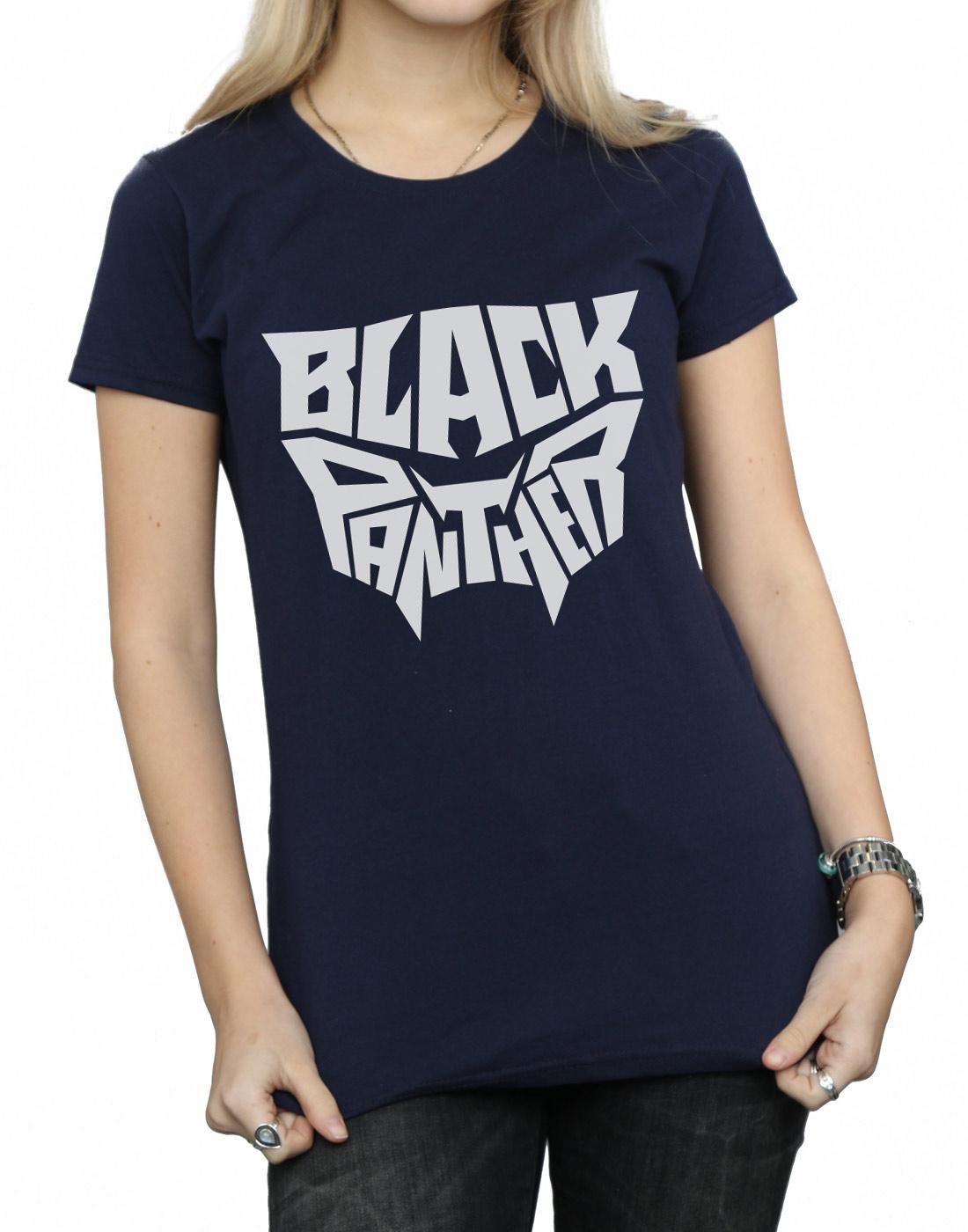 Navy Blue - Side - Marvel Womens-Ladies Black Panther Worded Emblem Cotton T-Shirt