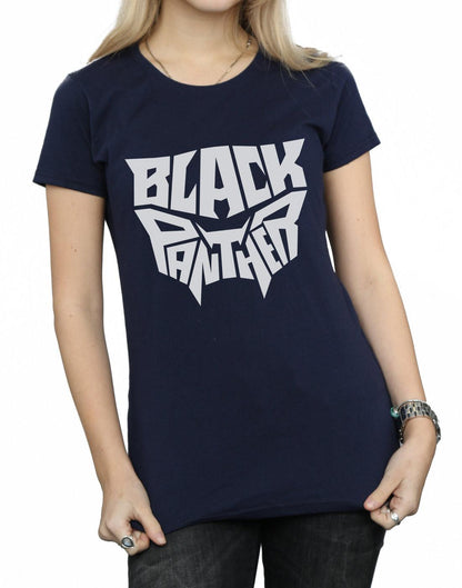 Navy Blue - Side - Marvel Womens-Ladies Black Panther Worded Emblem Cotton T-Shirt