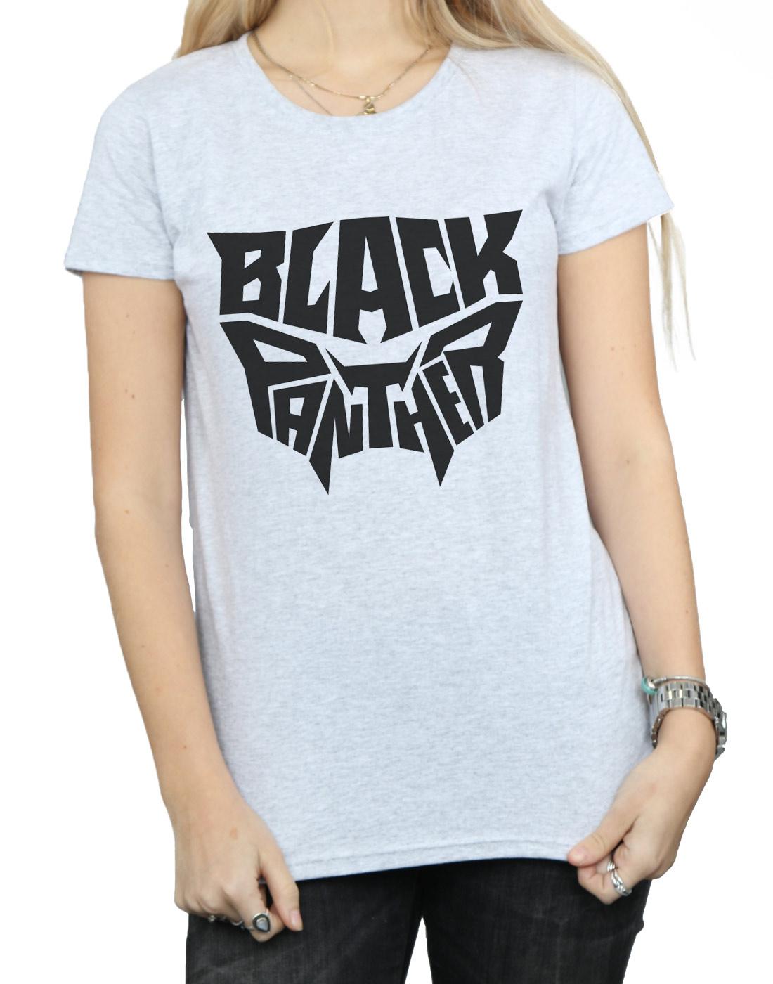 Sports Grey - Side - Marvel Womens-Ladies Black Panther Worded Emblem Cotton T-Shirt