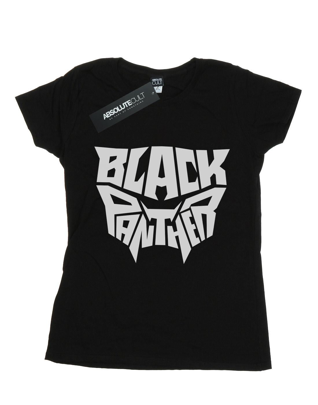 Black - Front - Marvel Womens-Ladies Black Panther Worded Emblem Cotton T-Shirt