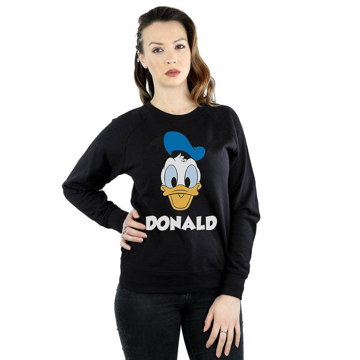 Black - Back - Disney Womens-Ladies Donald Duck Face Cotton Sweatshirt