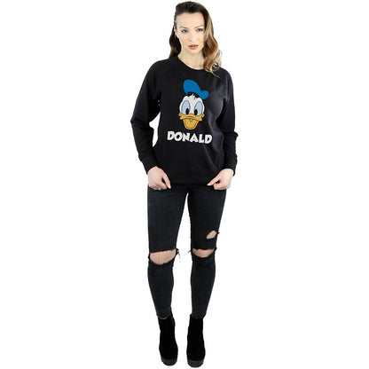 Black - Side - Disney Womens-Ladies Donald Duck Face Cotton Sweatshirt