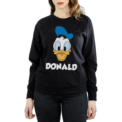 Black - Front - Disney Womens-Ladies Donald Duck Face Cotton Sweatshirt