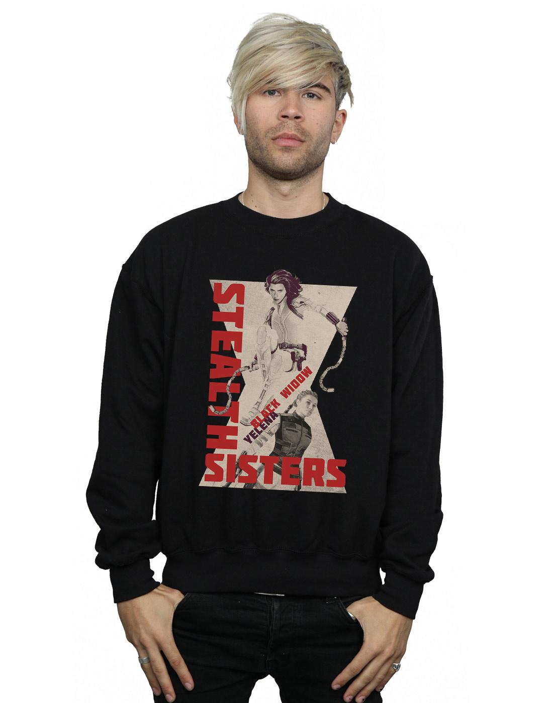 Black - Back - Marvel Mens Black Widow Movie Stealth Sisters Cotton Sweatshirt