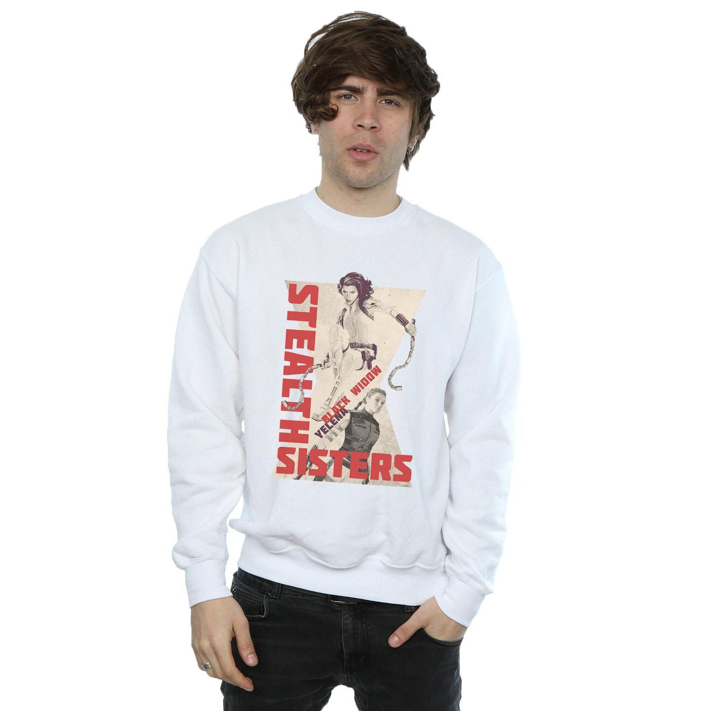 White - Back - Marvel Mens Black Widow Movie Stealth Sisters Cotton Sweatshirt