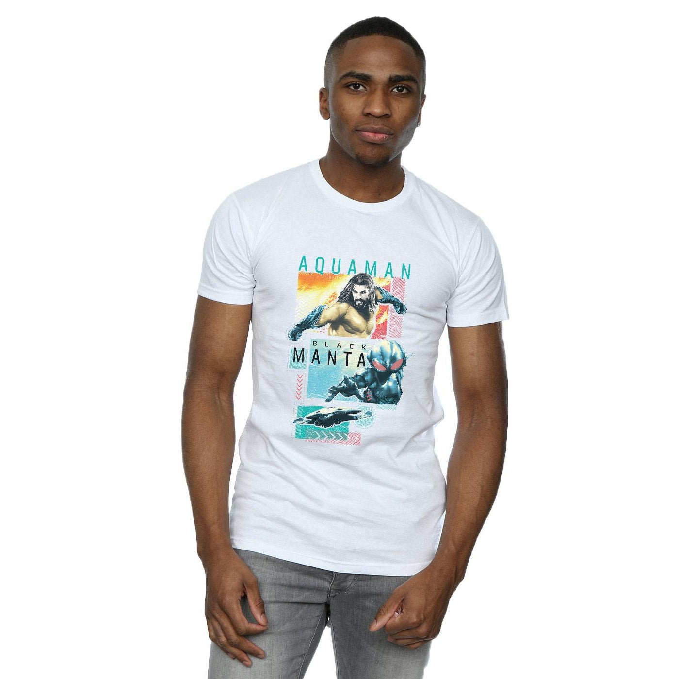 White - Back - DC Comics Mens Aquaman Character Tiles T-Shirt