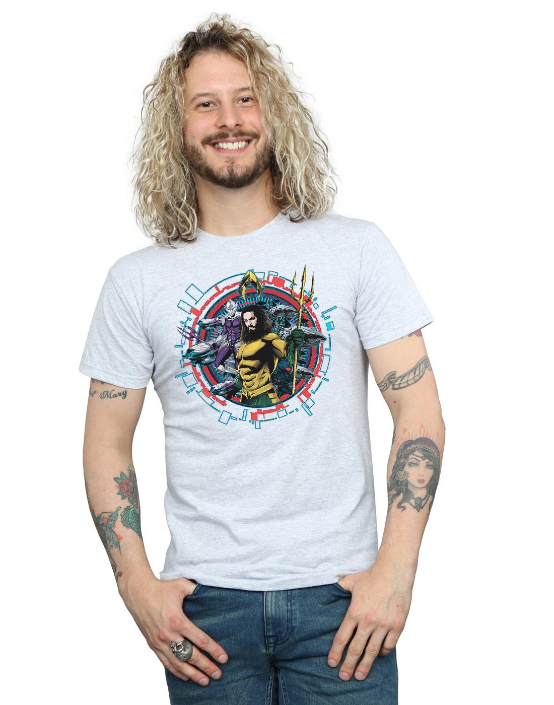 Sports Grey - Back - DC Comics Mens Aquaman Circular Crest T-Shirt