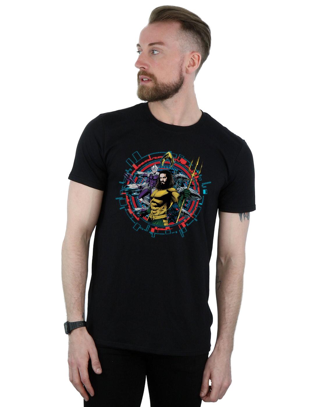 Black - Back - DC Comics Mens Aquaman Circular Crest T-Shirt