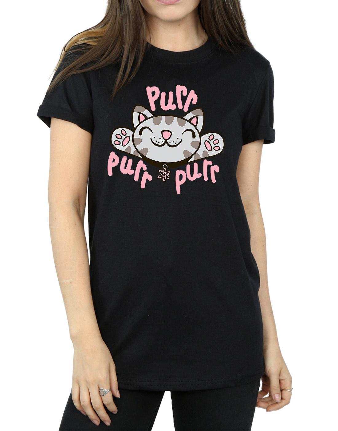Black - Side - Big Bang Theory Womens-Ladies Soft Kitty Purr Cotton Boyfriend T-Shirt