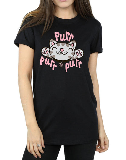 Black - Side - Big Bang Theory Womens-Ladies Soft Kitty Purr Cotton Boyfriend T-Shirt