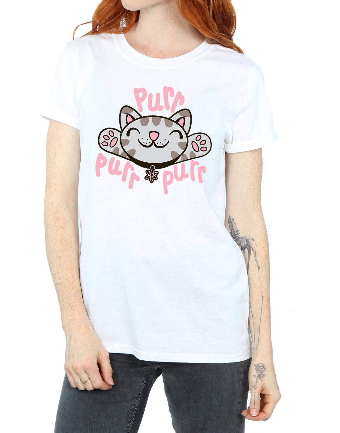 White - Side - Big Bang Theory Womens-Ladies Soft Kitty Purr Cotton Boyfriend T-Shirt