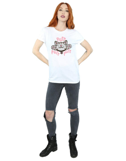 White - Lifestyle - Big Bang Theory Womens-Ladies Soft Kitty Purr Cotton Boyfriend T-Shirt