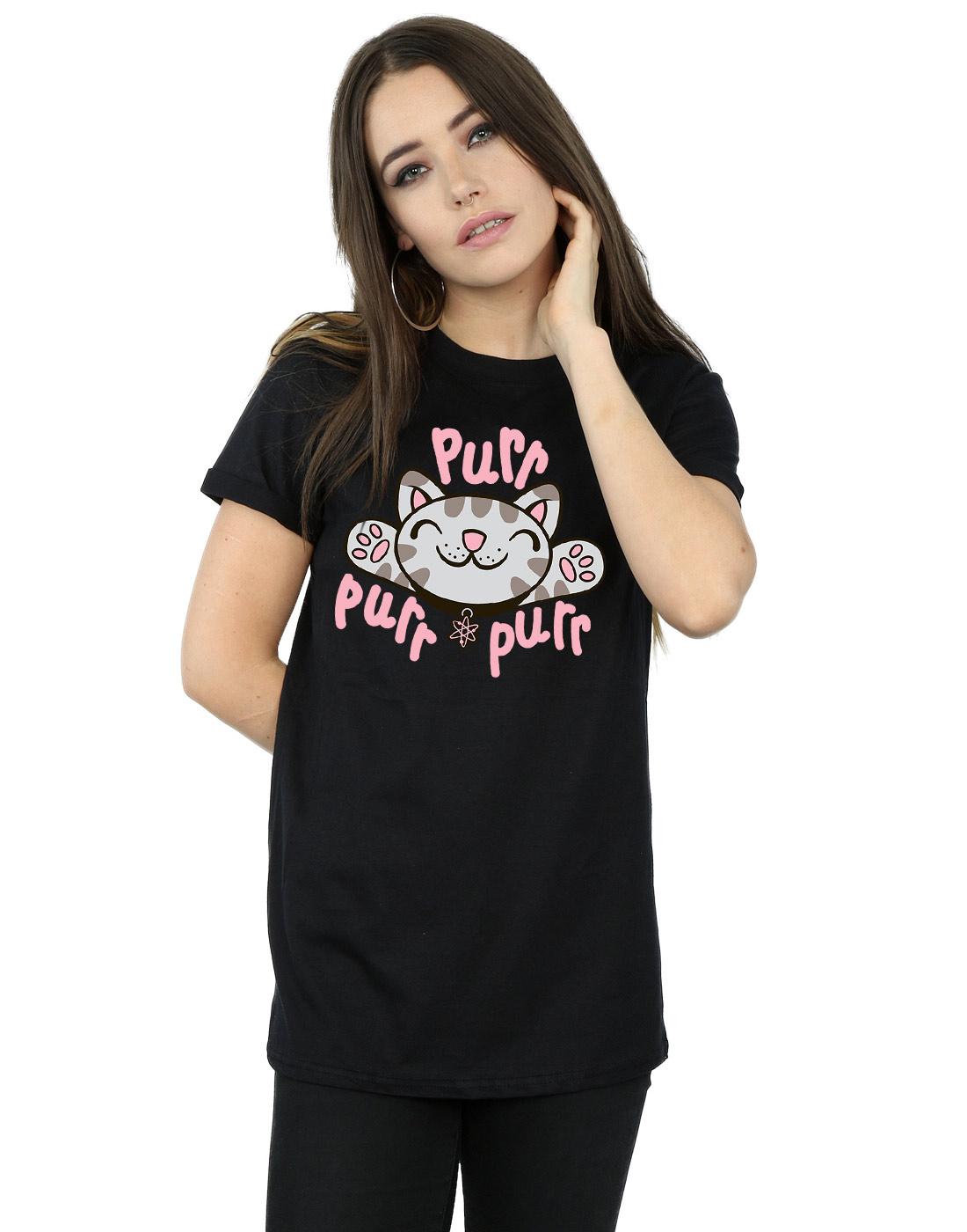 Black - Back - Big Bang Theory Womens-Ladies Soft Kitty Purr Cotton Boyfriend T-Shirt