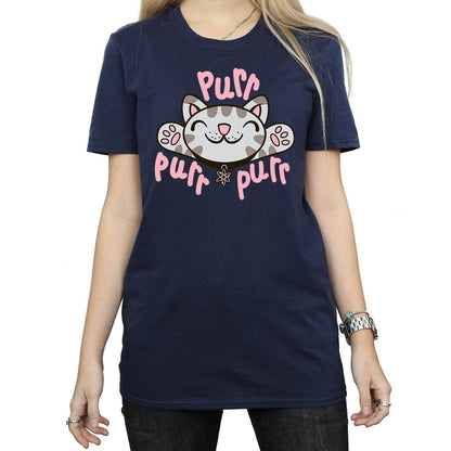 Navy Blue - Side - Big Bang Theory Womens-Ladies Soft Kitty Purr Cotton Boyfriend T-Shirt