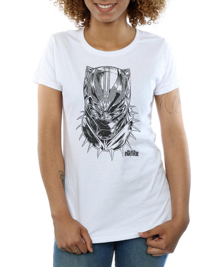 White - Side - Marvel Womens-Ladies Black Panther Spray Headshot Cotton T-Shirt