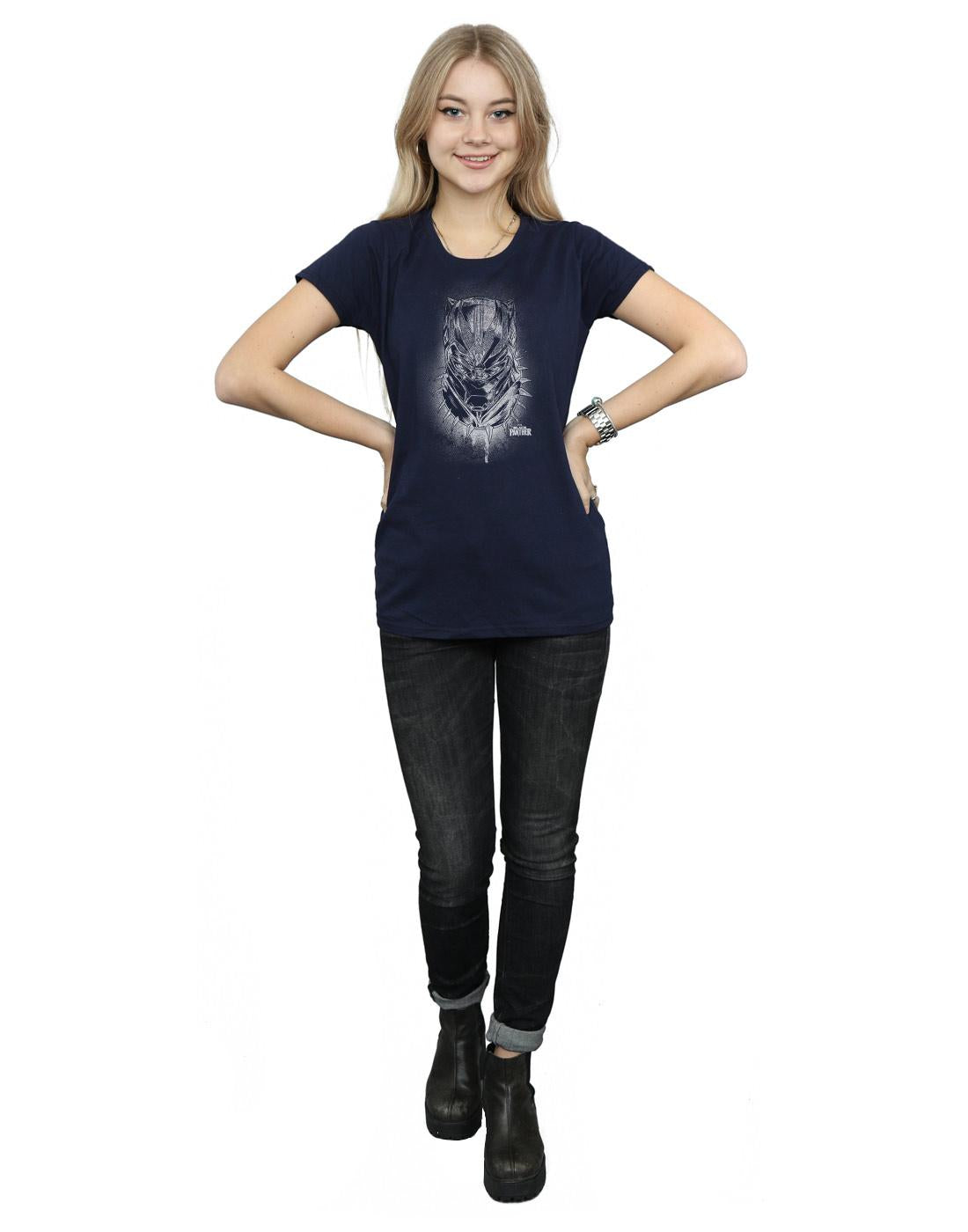 Navy Blue - Lifestyle - Marvel Womens-Ladies Black Panther Spray Headshot Cotton T-Shirt