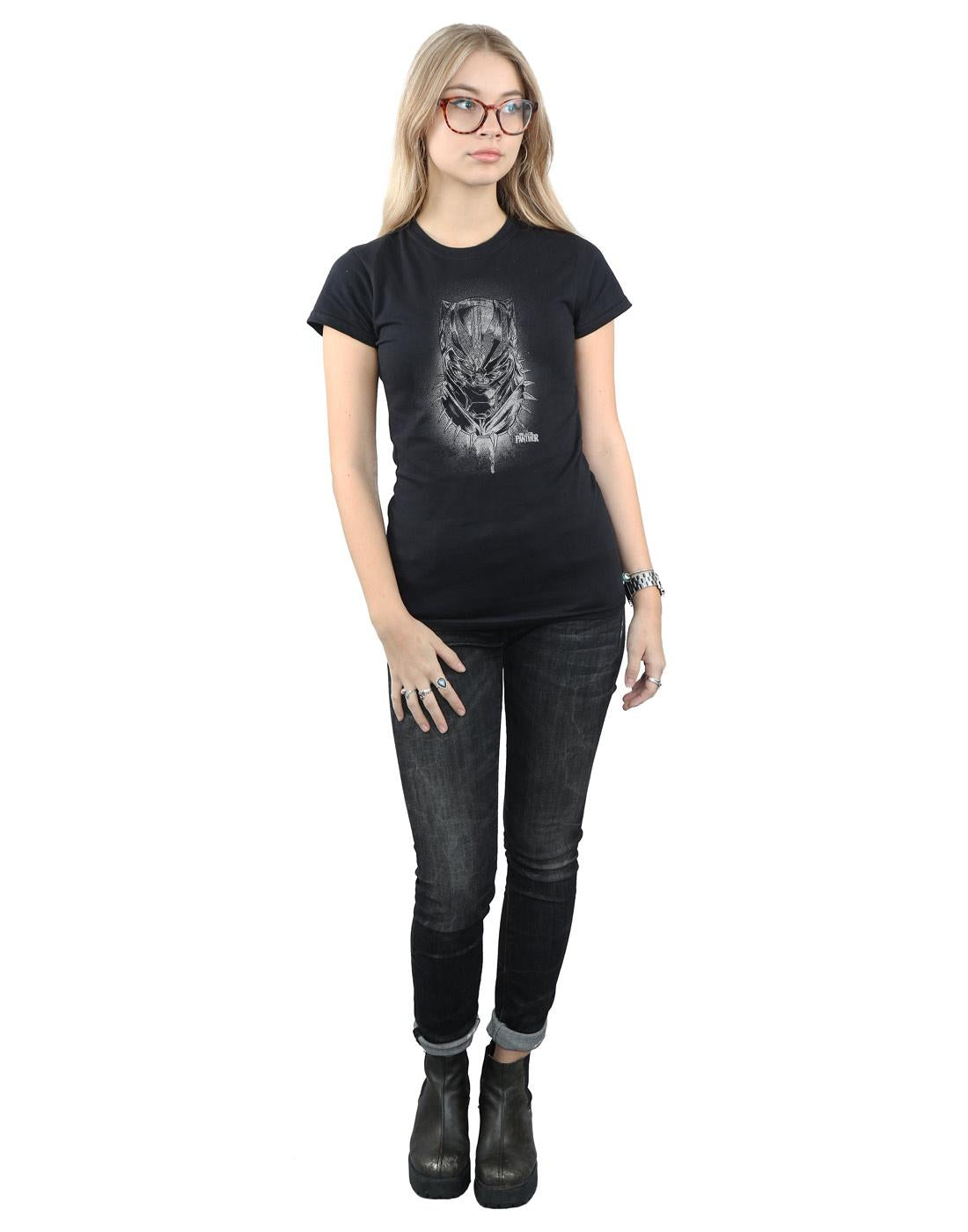 Black - Lifestyle - Marvel Womens-Ladies Black Panther Spray Headshot Cotton T-Shirt