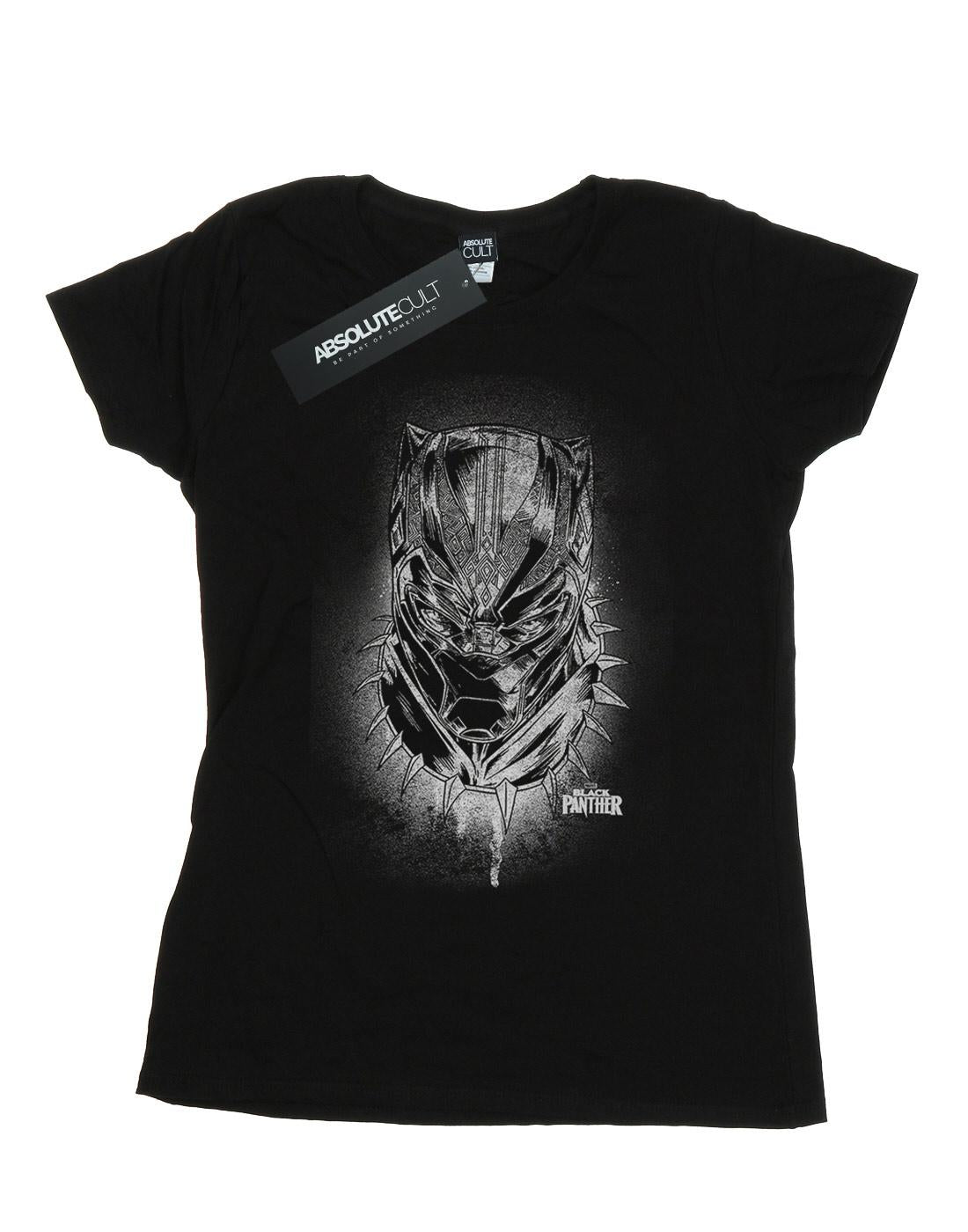 Black - Front - Marvel Womens-Ladies Black Panther Spray Headshot Cotton T-Shirt