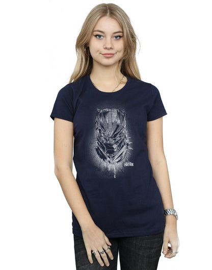 Navy Blue - Back - Marvel Womens-Ladies Black Panther Spray Headshot Cotton T-Shirt