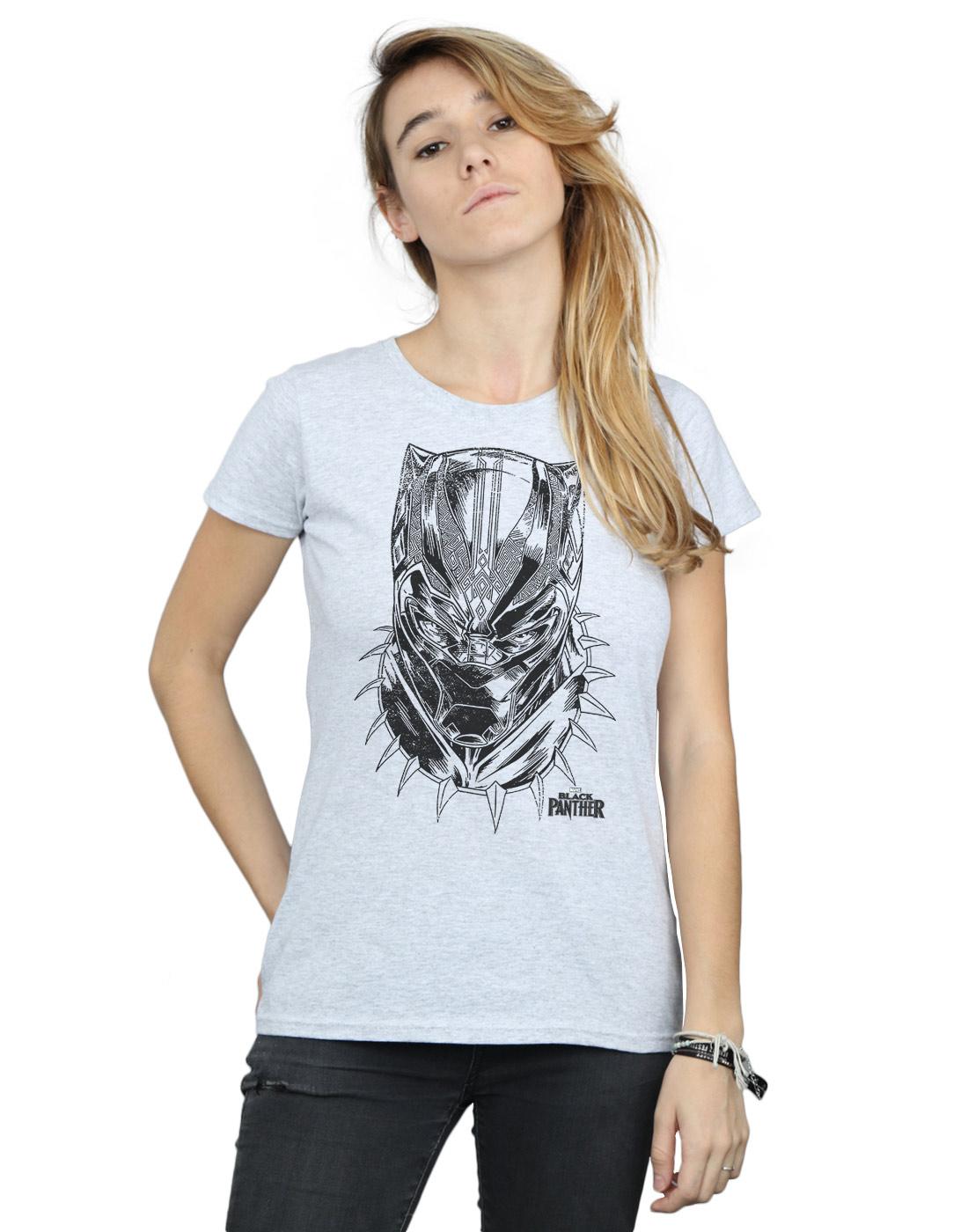 Sports Grey - Back - Marvel Womens-Ladies Black Panther Spray Headshot Cotton T-Shirt