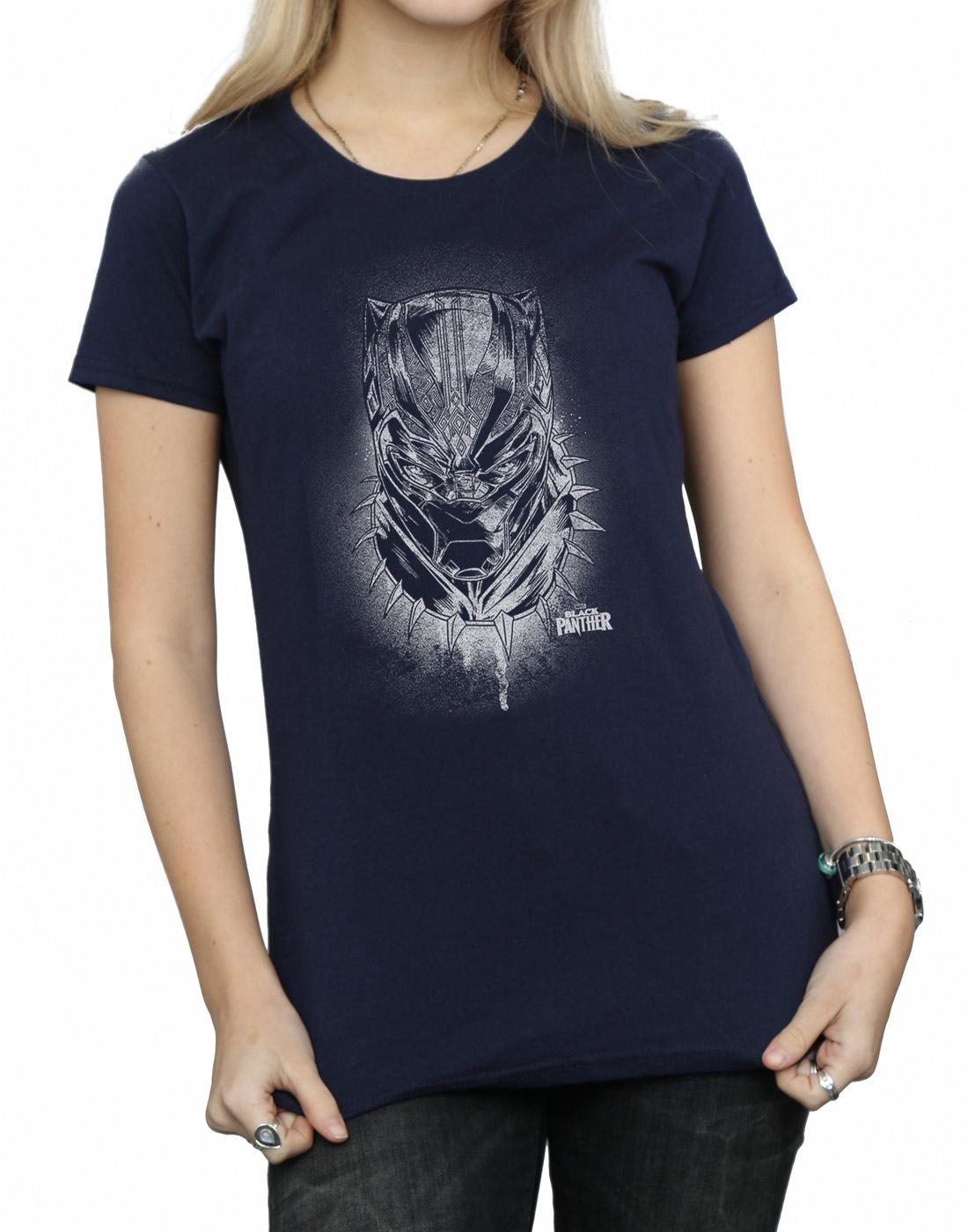 Navy Blue - Side - Marvel Womens-Ladies Black Panther Spray Headshot Cotton T-Shirt