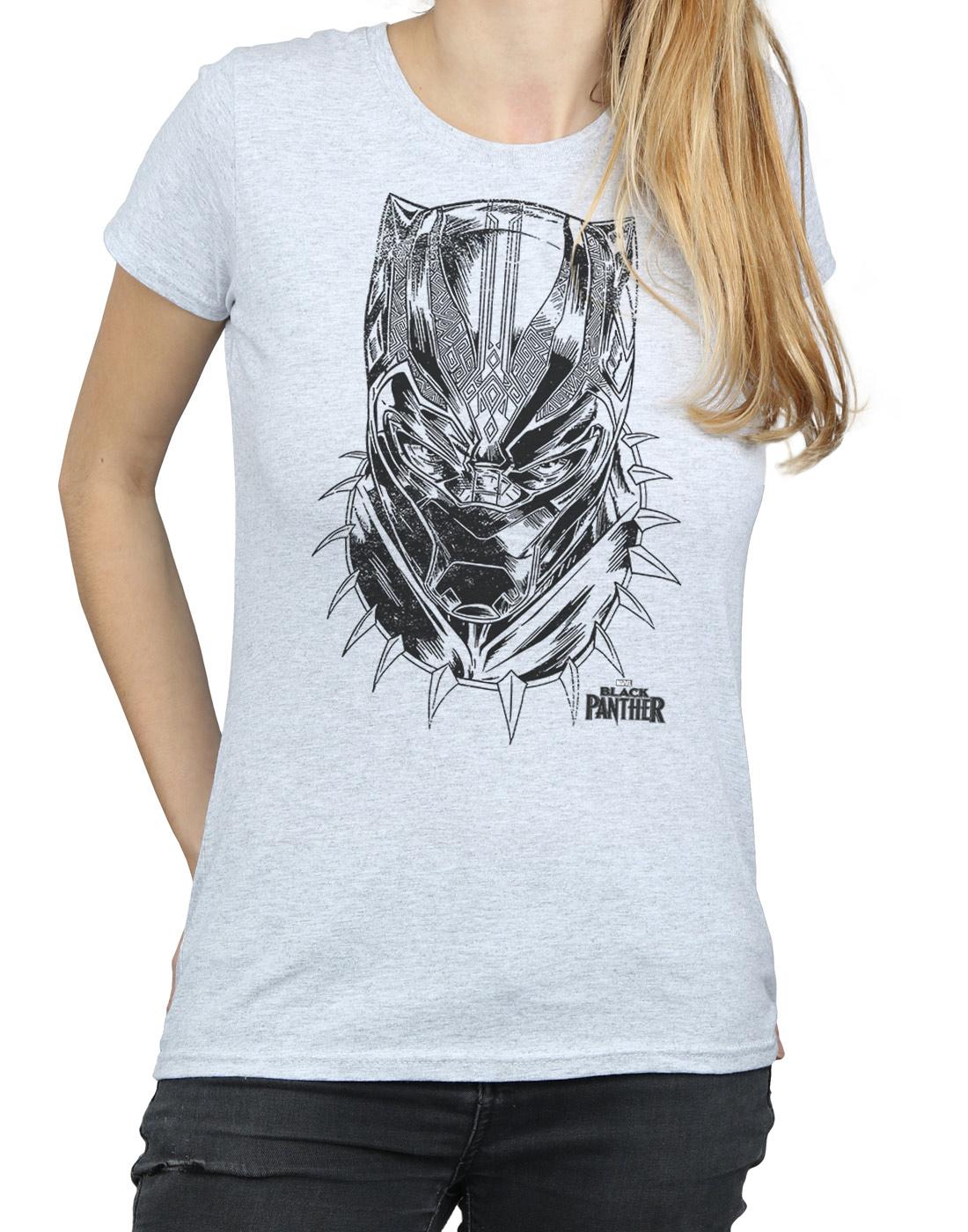 Sports Grey - Side - Marvel Womens-Ladies Black Panther Spray Headshot Cotton T-Shirt