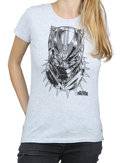 Sports Grey - Side - Marvel Womens-Ladies Black Panther Spray Headshot Cotton T-Shirt