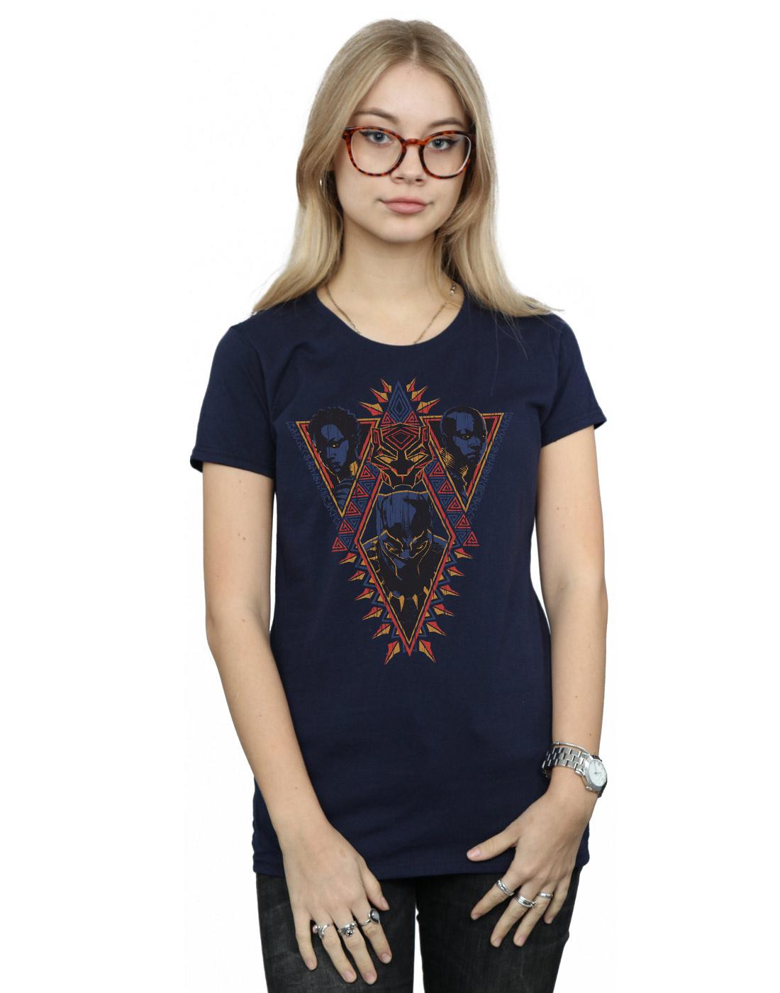Navy Blue - Side - Marvel Womens-Ladies Black Panther Tribal Heads Cotton T-Shirt