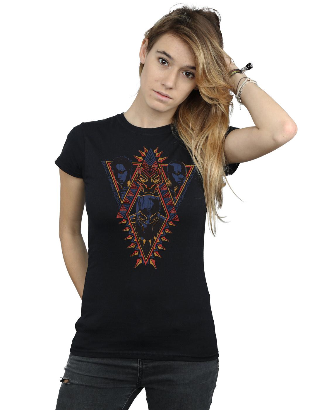 Black - Lifestyle - Marvel Womens-Ladies Black Panther Tribal Heads Cotton T-Shirt