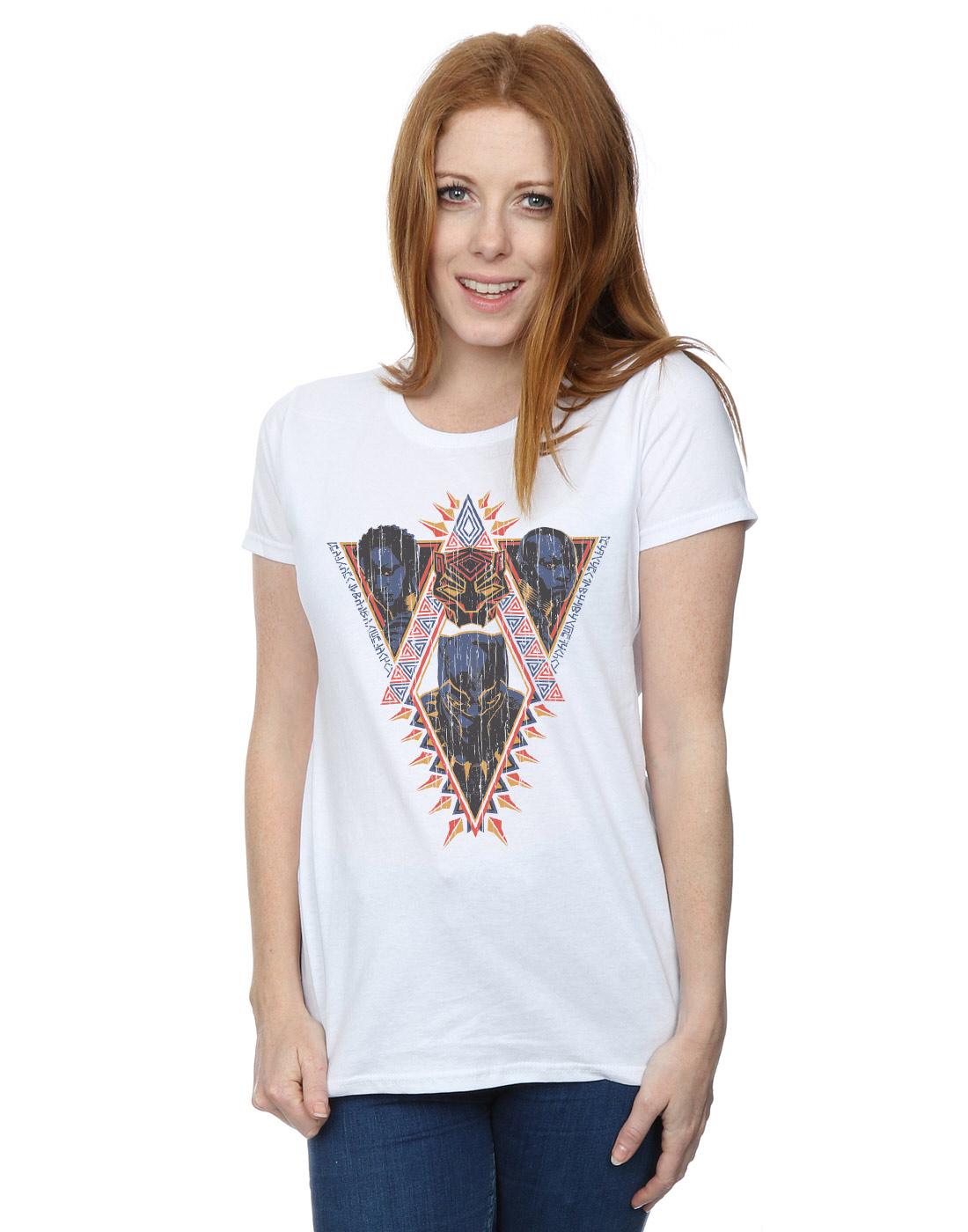 White - Lifestyle - Marvel Womens-Ladies Black Panther Tribal Heads Cotton T-Shirt