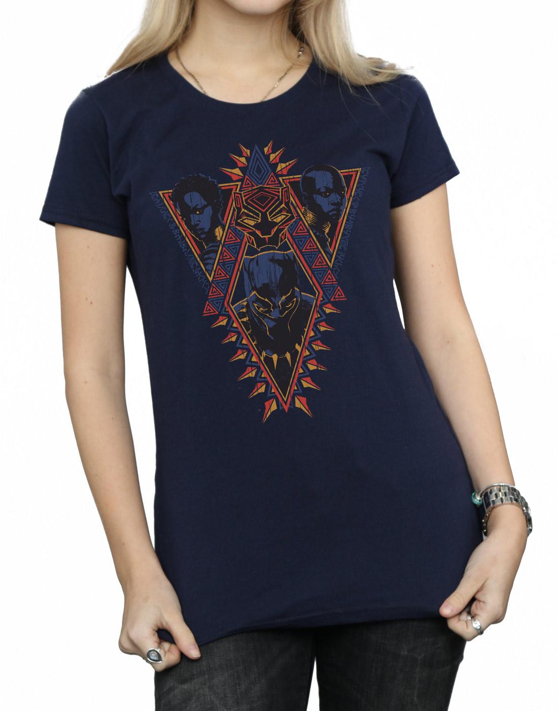 Navy Blue - Lifestyle - Marvel Womens-Ladies Black Panther Tribal Heads Cotton T-Shirt