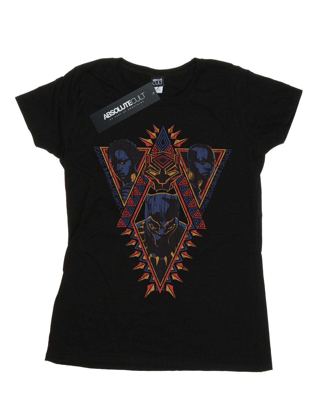 Black - Front - Marvel Womens-Ladies Black Panther Tribal Heads Cotton T-Shirt