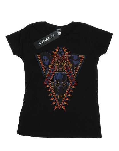 Black - Front - Marvel Womens-Ladies Black Panther Tribal Heads Cotton T-Shirt