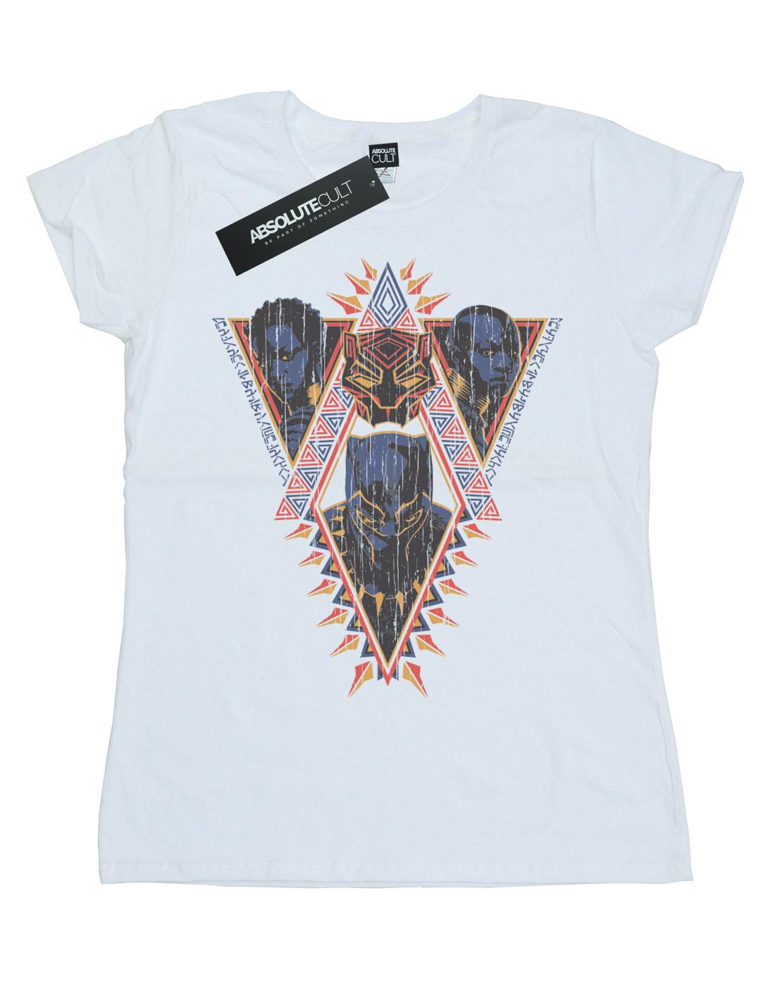 White - Front - Marvel Womens-Ladies Black Panther Tribal Heads Cotton T-Shirt