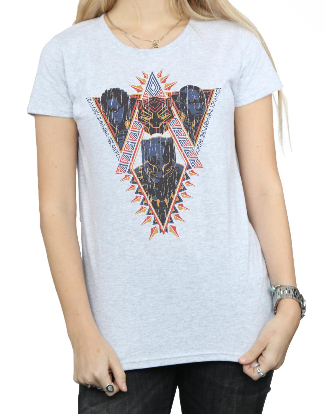 Sports Grey - Back - Marvel Womens-Ladies Black Panther Tribal Heads Cotton T-Shirt