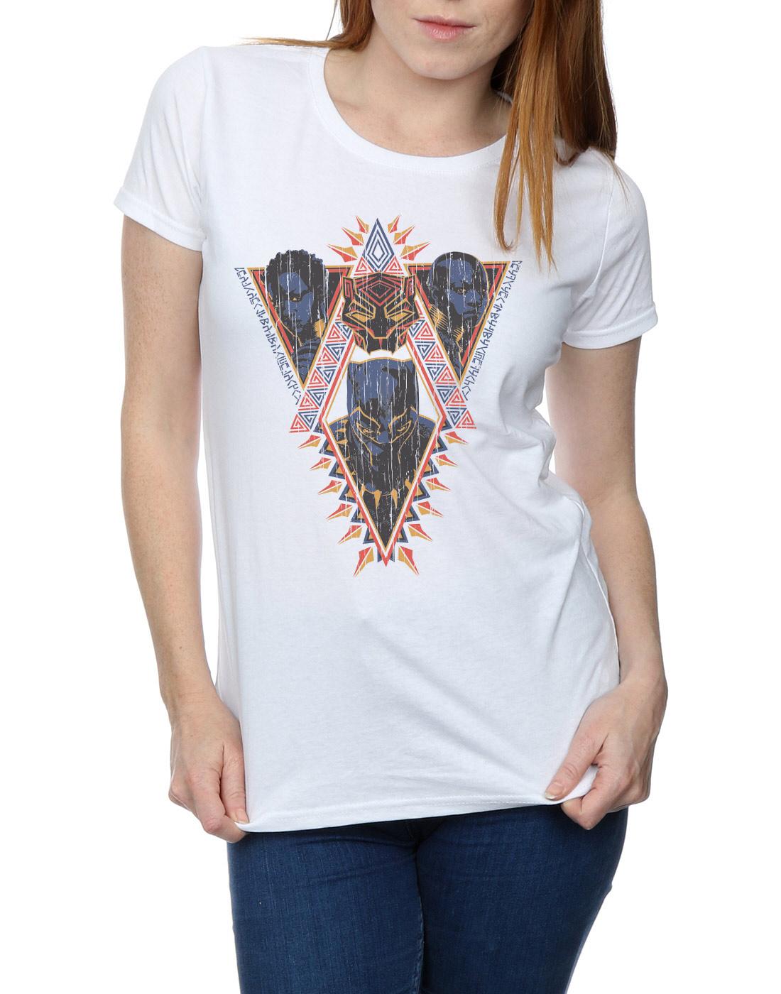 White - Back - Marvel Womens-Ladies Black Panther Tribal Heads Cotton T-Shirt