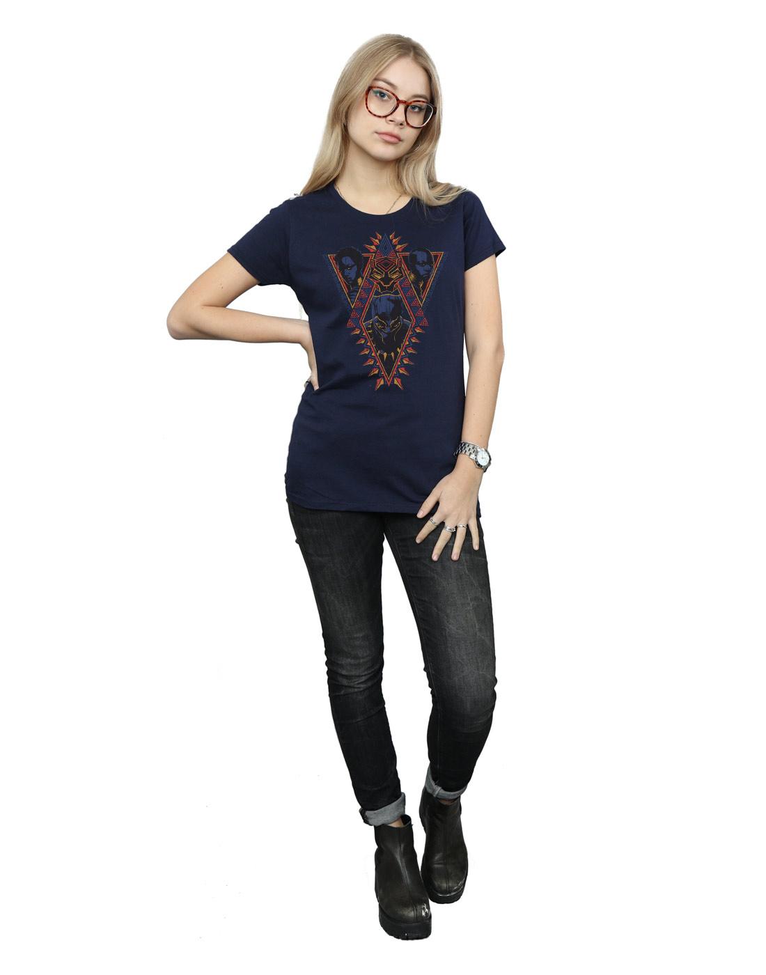 Navy Blue - Back - Marvel Womens-Ladies Black Panther Tribal Heads Cotton T-Shirt