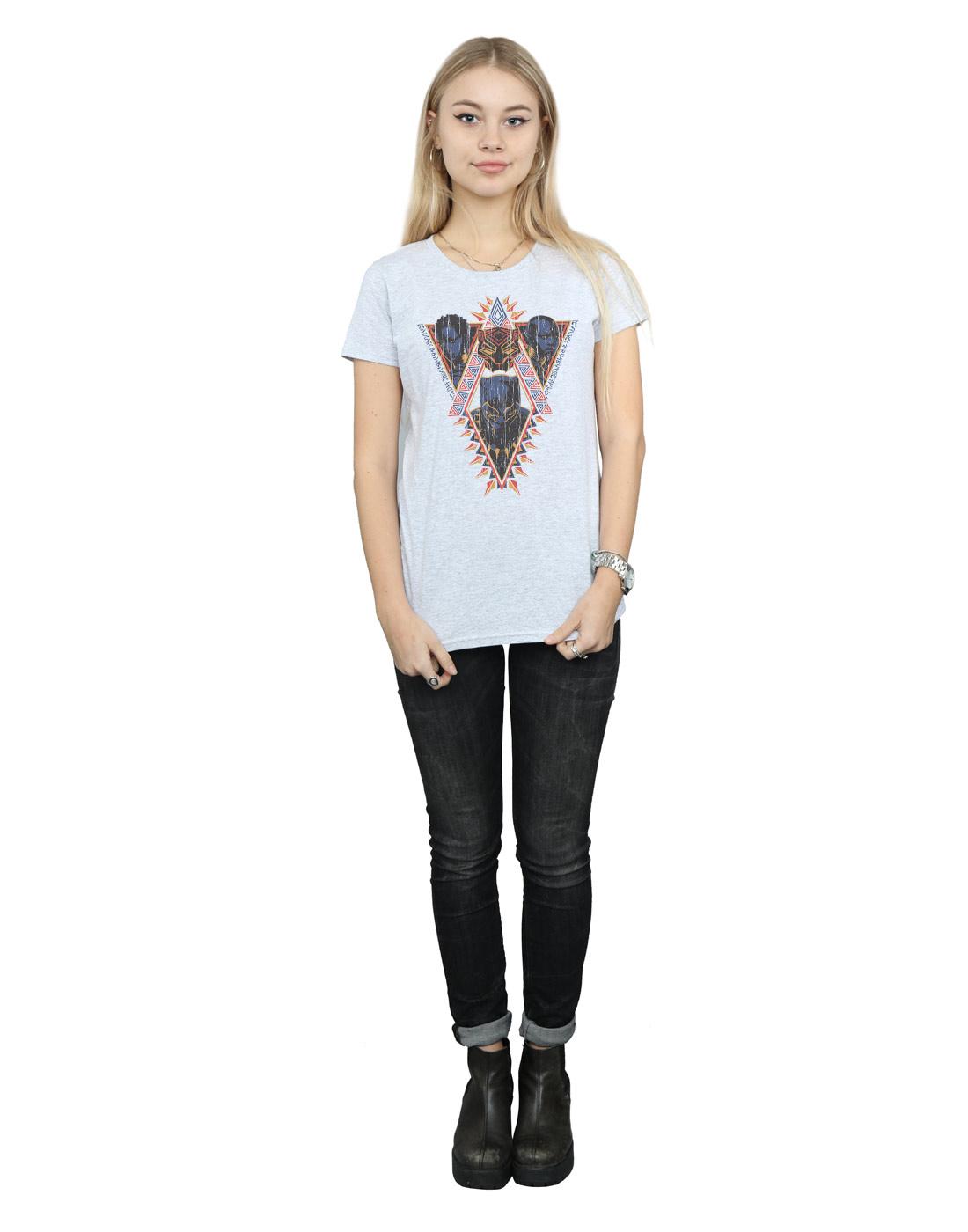 Sports Grey - Side - Marvel Womens-Ladies Black Panther Tribal Heads Cotton T-Shirt