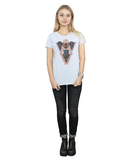 Sports Grey - Side - Marvel Womens-Ladies Black Panther Tribal Heads Cotton T-Shirt