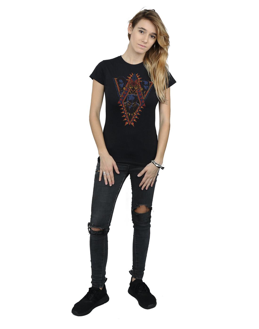 Black - Side - Marvel Womens-Ladies Black Panther Tribal Heads Cotton T-Shirt