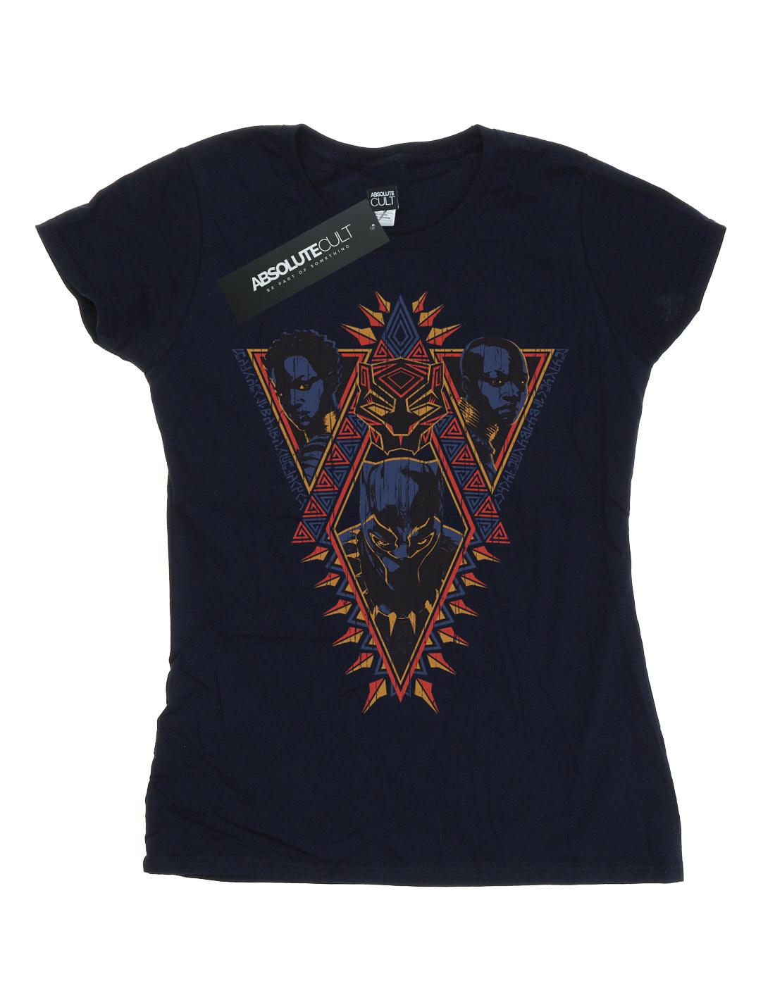 Navy Blue - Front - Marvel Womens-Ladies Black Panther Tribal Heads Cotton T-Shirt
