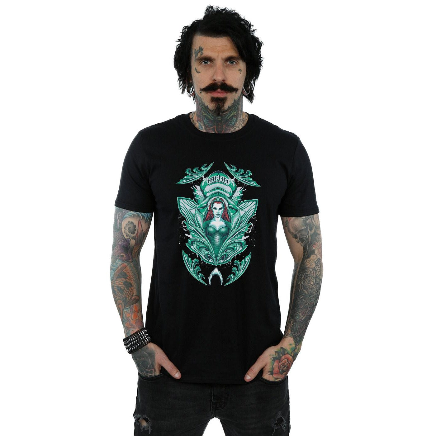 Black - Back - DC Comics Mens Aquaman Mera Crest T-Shirt